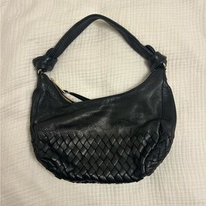 Elegant Black Woven Leather Hobo Bag